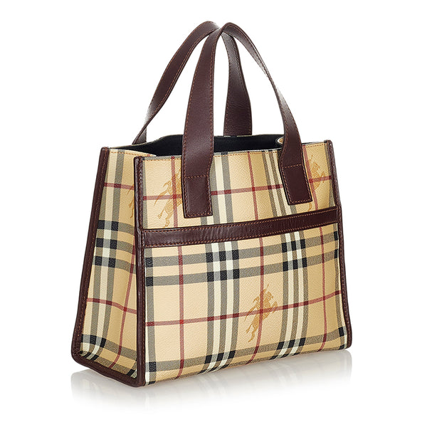 バーバリー ノバチェック ベージュ ブラウン PVC レザー ハンドバッグ レディース BURBERRY 【中古】