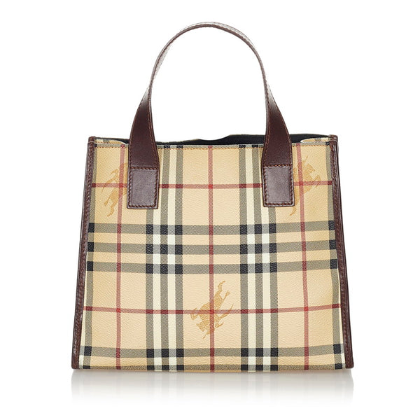 バーバリー ノバチェック ベージュ ブラウン PVC レザー ハンドバッグ レディース BURBERRY 【中古】