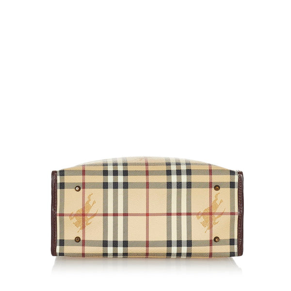 バーバリー ノバチェック ベージュ ブラウン PVC レザー ハンドバッグ レディース BURBERRY 【中古】