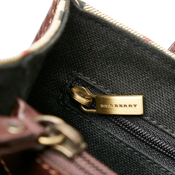 バーバリー ノバチェック ベージュ ブラウン PVC レザー ハンドバッグ レディース BURBERRY 【中古】