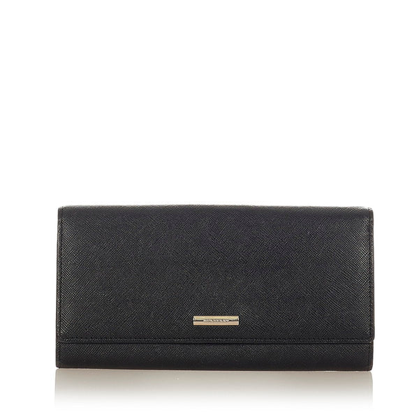 バーバリー レザー ブラック サフィアーノ 長財布 レディース BURBERRY 【中古】