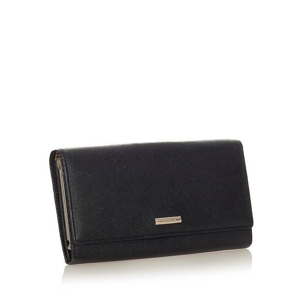 バーバリー レザー ブラック サフィアーノ 長財布 レディース BURBERRY 【中古】