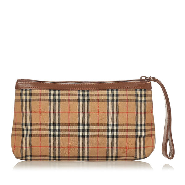 バーバリー ノバチェック ブラウン ベージュ キャンバス レザー ポーチ レディース BURBERRY 【中古】