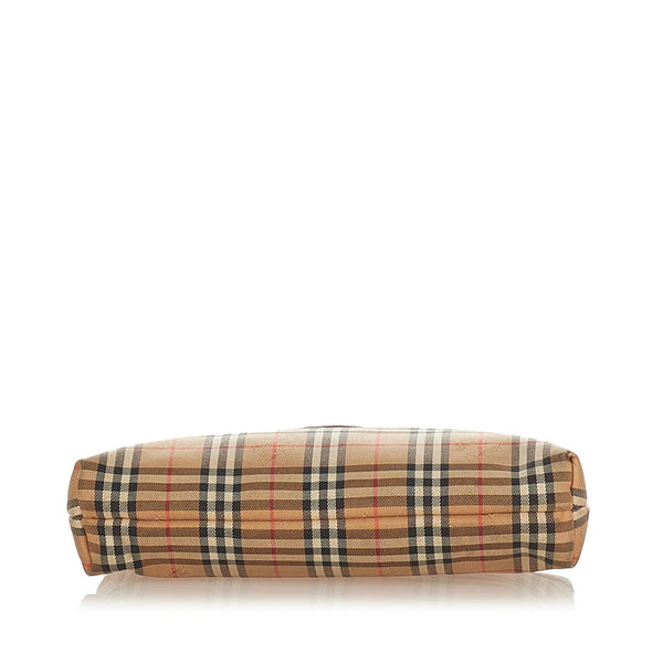 バーバリー ノバチェック ブラウン ベージュ キャンバス レザー ポーチ レディース BURBERRY 【中古】