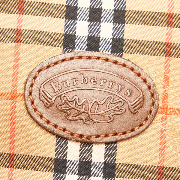 バーバリー ノバチェック ブラウン ベージュ キャンバス レザー ポーチ レディース BURBERRY 【中古】
