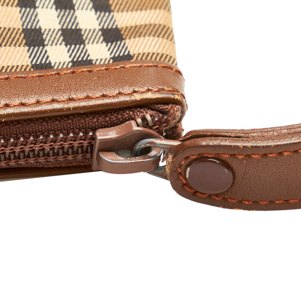 バーバリー ノバチェック ブラウン ベージュ キャンバス レザー ポーチ レディース BURBERRY 【中古】