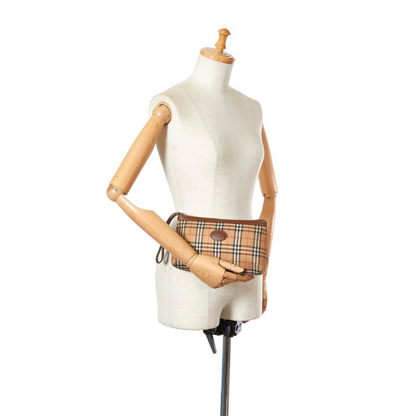 バーバリー ノバチェック ブラウン ベージュ キャンバス レザー ポーチ レディース BURBERRY 【中古】