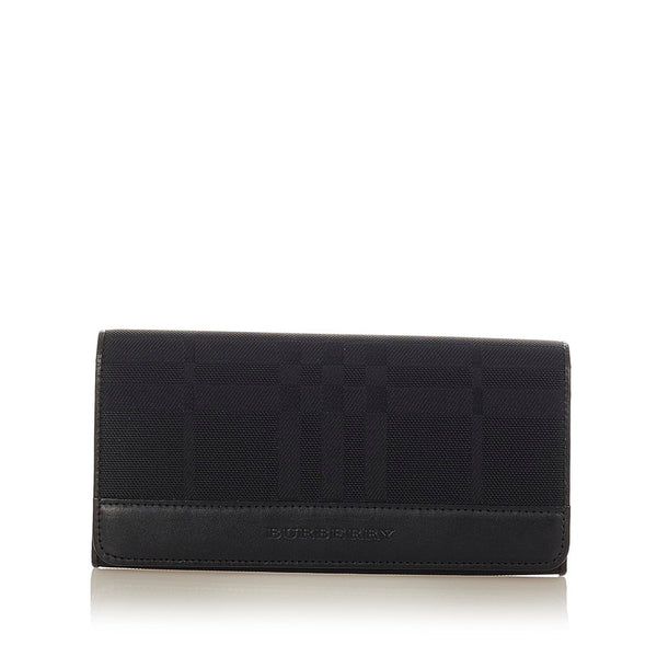 バーバリー チェック キャンバス ブラック イカットナイロンキャンバス レザー 二つ折り財布 メンズ BURBERRY 【中古】