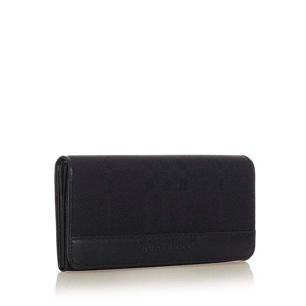 バーバリー チェック キャンバス ブラック イカットナイロンキャンバス レザー 二つ折り財布 メンズ BURBERRY 【中古】