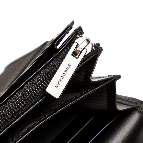 バーバリー チェック キャンバス ブラック イカットナイロンキャンバス レザー 二つ折り財布 メンズ BURBERRY 【中古】