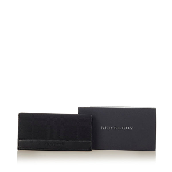 バーバリー チェック キャンバス ブラック イカットナイロンキャンバス レザー 二つ折り財布 メンズ BURBERRY 【中古】