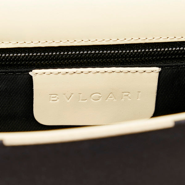 ブルガリ スクエア ロゴ ブラック ベージュ ナイロン レザー 肩掛け ショルダーバッグ レディース BVLGARI 【中古】
