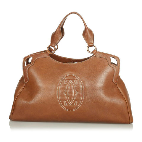 カルティエ マルチェロ T2019JＮ ライトブラウン レザー ハンドバッグ レディース CARTIER 【中古】