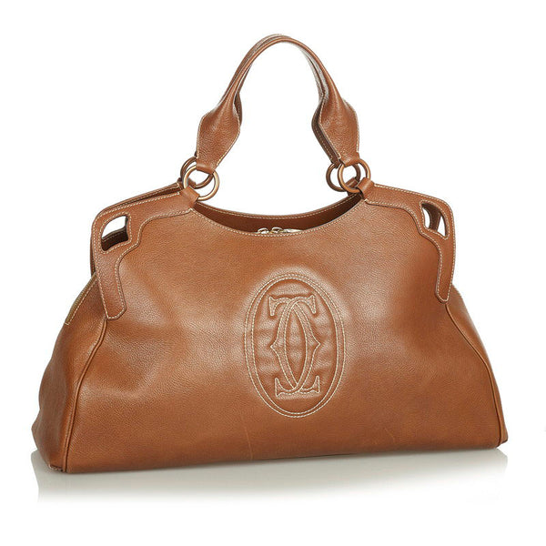 カルティエ マルチェロ T2019JＮ ライトブラウン レザー ハンドバッグ レディース CARTIER 【中古】