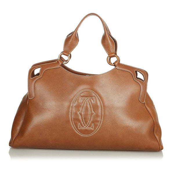 カルティエ マルチェロ T2019JＮ ライトブラウン レザー ハンドバッグ レディース CARTIER 【中古】