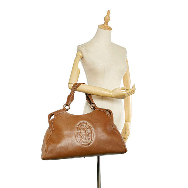 カルティエ マルチェロ T2019JＮ ライトブラウン レザー ハンドバッグ レディース CARTIER 【中古】
