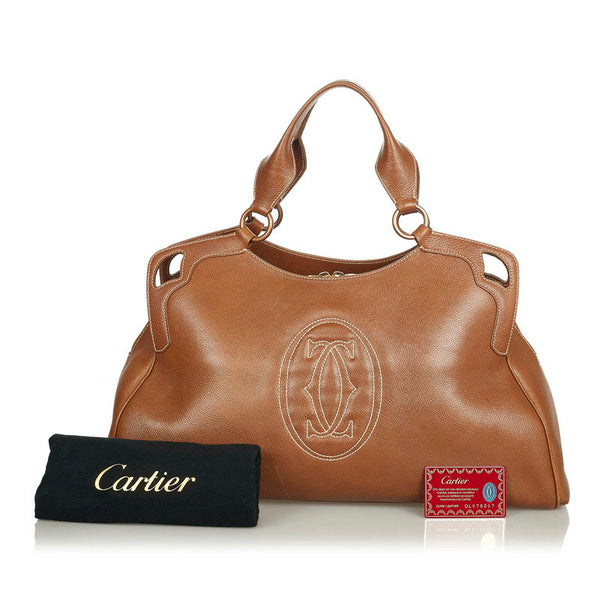 カルティエ マルチェロ T2019JＮ ライトブラウン レザー ハンドバッグ レディース CARTIER 【中古】