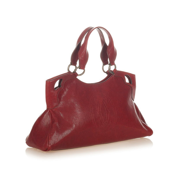 カルティエ マルチェロ レッド レザー ハンドバッグ レディース CARTIER 【中古】