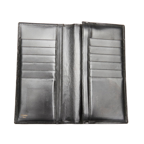 カルティエ パシャ ブラック レザー 長財布 メンズ CARTIER 【中古】