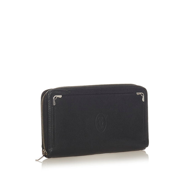 カルティエ マスト L3001490 ブラック カーフ ラウンドファスナー 長財布 メンズ CARTIER 【中古】