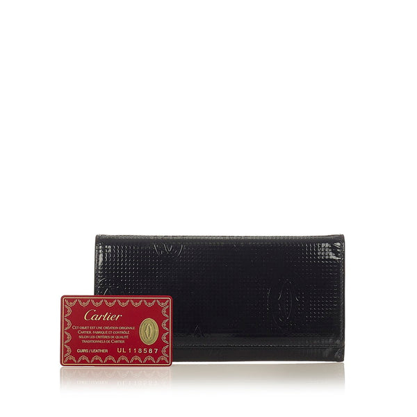 カルティエ ハッピーバースデー ブラック パテントレザー 長財布 レディース CARTIER 【中古】