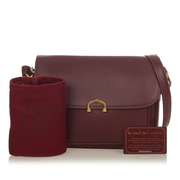 カルティエ マスト  ボルドー カーフ 斜め掛け ショルダーバッグ レディース CARTIER 【中古】