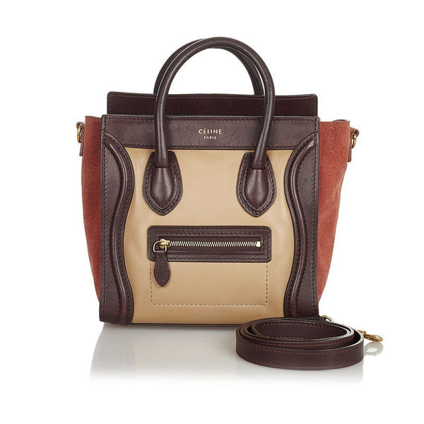 セリーヌ ラゲージ ブラウン レザー スウェード ハンドバッグ ショルダーバッグ 2WAY レディース CELINE 【中古】