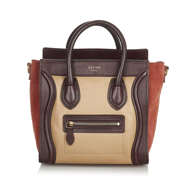 セリーヌ ラゲージ ブラウン レザー スウェード ハンドバッグ ショルダーバッグ 2WAY レディース CELINE 【中古】