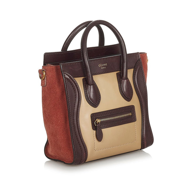 セリーヌ ラゲージ ブラウン レザー スウェード ハンドバッグ ショルダーバッグ 2WAY レディース CELINE 【中古】