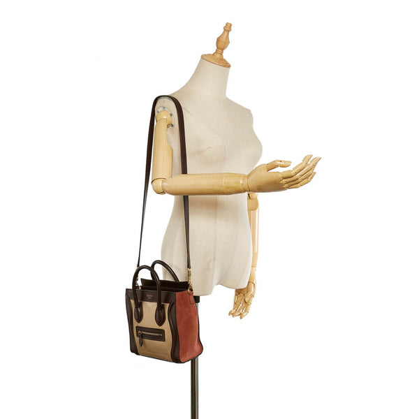 セリーヌ ラゲージ ブラウン レザー スウェード ハンドバッグ ショルダーバッグ 2WAY レディース CELINE 【中古】