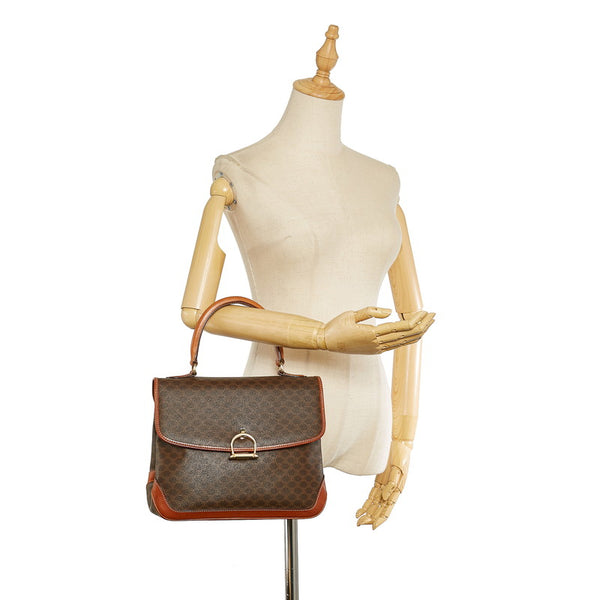 セリーヌ マカダム ブラウン PVC レザー ハンドバッグ レディース CELINE 【中古】