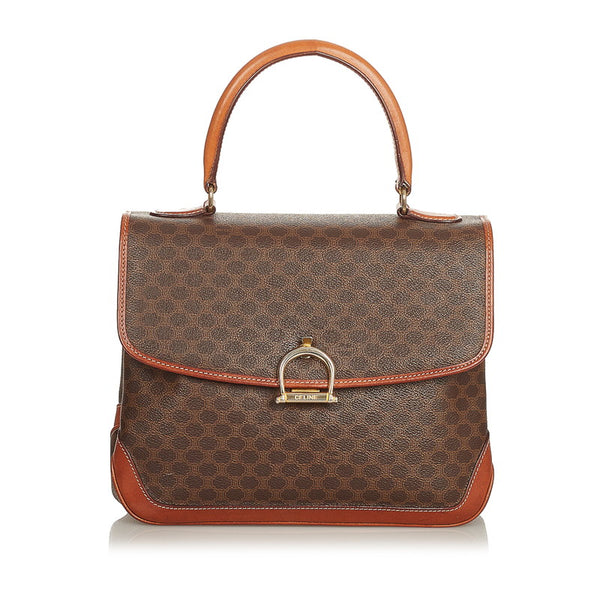 セリーヌ マカダム ブラウン PVC レザー ハンドバッグ レディース CELINE 【中古】