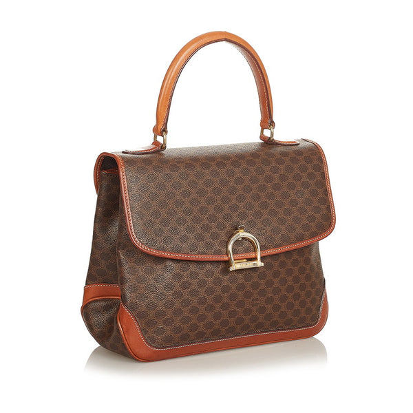 セリーヌ マカダム ブラウン PVC レザー ハンドバッグ レディース CELINE 【中古】