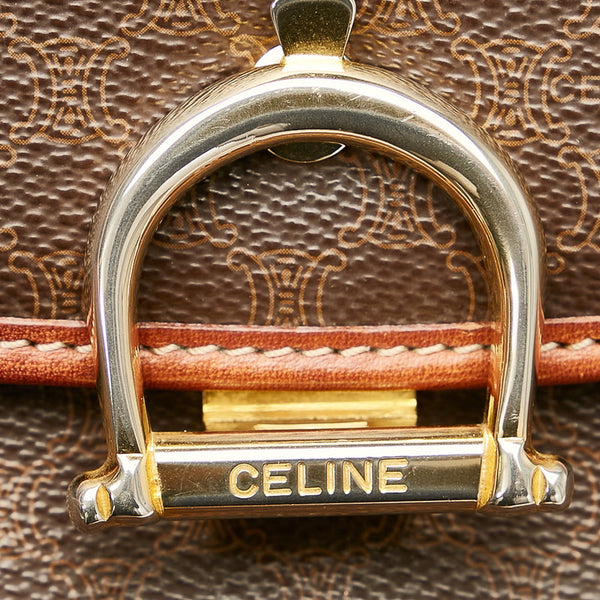 セリーヌ マカダム ブラウン PVC レザー ハンドバッグ レディース CELINE 【中古】