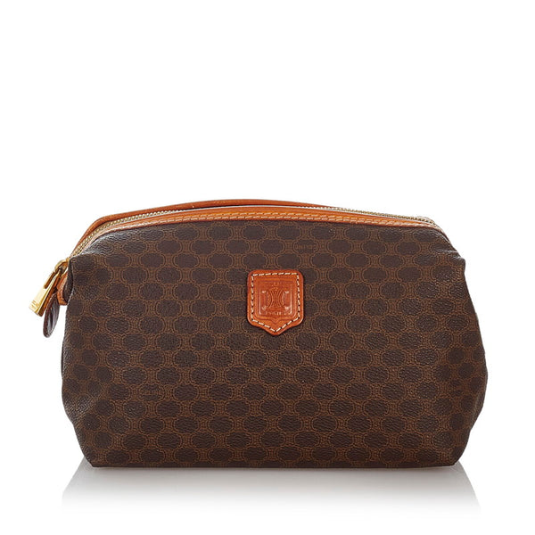 セリーヌ マカダム ブラウン PVC レザー ポーチ レディース CELINE 【中古】
