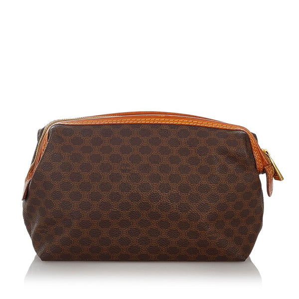 セリーヌ マカダム ブラウン PVC レザー ポーチ レディース CELINE 【中古】