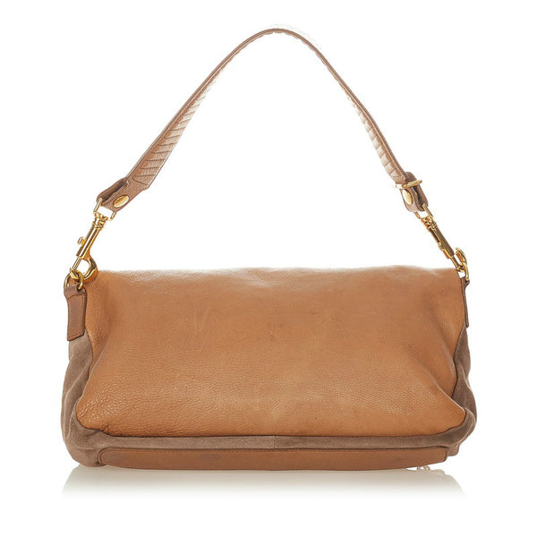 セリーヌ スクエア ロゴ W-UP-0190 ライトブラウン レザー スウェード ショルダーバッグ レディース CELINE 【中古】