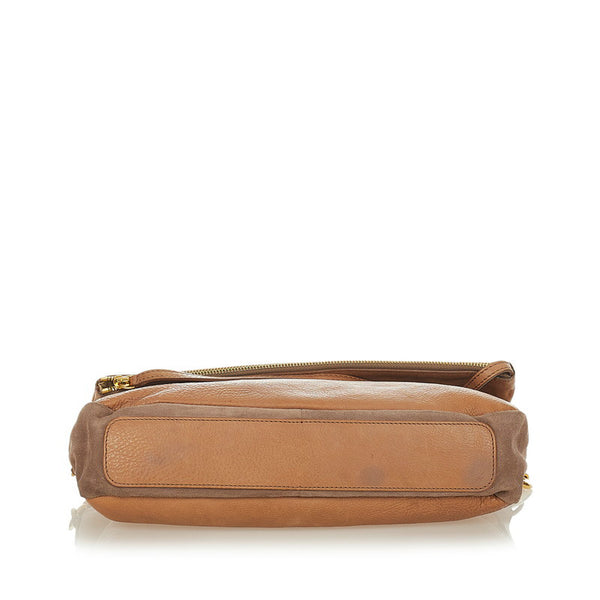 セリーヌ スクエア ロゴ W-UP-0190 ライトブラウン レザー スウェード ショルダーバッグ レディース CELINE 【中古】