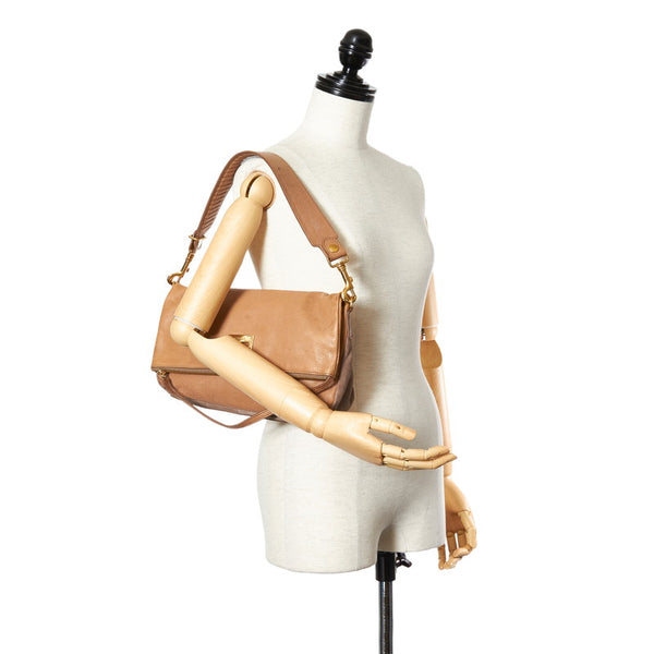 セリーヌ スクエア ロゴ W-UP-0190 ライトブラウン レザー スウェード ショルダーバッグ レディース CELINE 【中古】