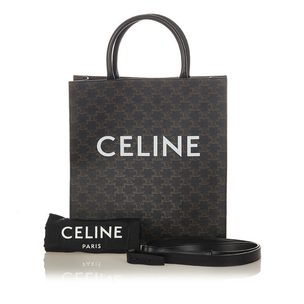 セリーヌ トリオンフ ミディアム バーティカルカバ ブラウン PVC レザー ショルダーバッグ トートバッグ 2WAY レディース CELINE 【中古】