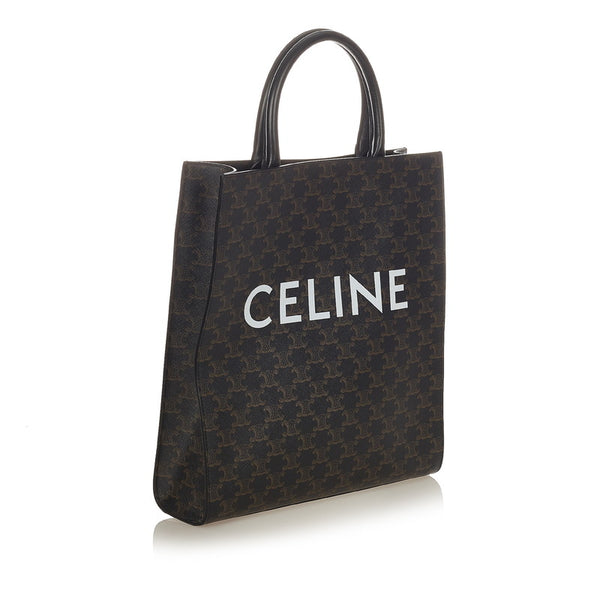 セリーヌ トリオンフ ミディアム バーティカルカバ ブラウン PVC レザー ショルダーバッグ トートバッグ 2WAY レディース CELINE 【中古】