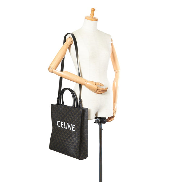 セリーヌ トリオンフ ミディアム バーティカルカバ ブラウン PVC レザー ショルダーバッグ トートバッグ 2WAY レディース CELINE 【中古】