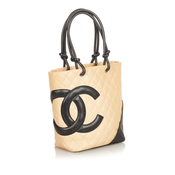 シャネル カンボン ココマーク ベージュ ブラック レザー ハンドバッグ レディース CHANEL 【中古】