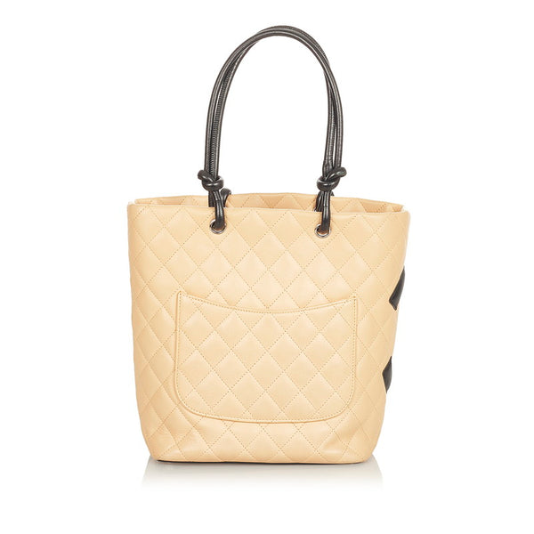 シャネル カンボン ココマーク ベージュ ブラック レザー ハンドバッグ レディース CHANEL 【中古】