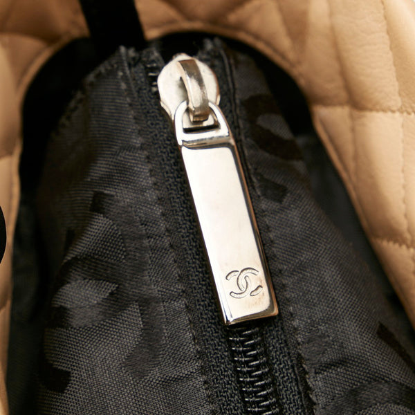 シャネル カンボン ココマーク ベージュ ブラック レザー ハンドバッグ レディース CHANEL 【中古】