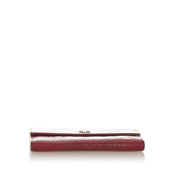 シャネル カメリア レッド レザー 長財布 レディース CHANEL 【中古】