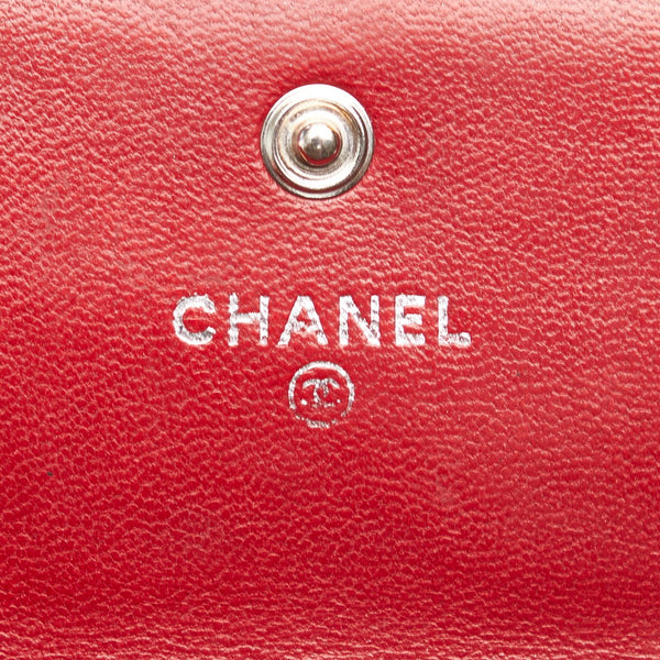 シャネル カメリア レッド レザー 長財布 レディース CHANEL 【中古】