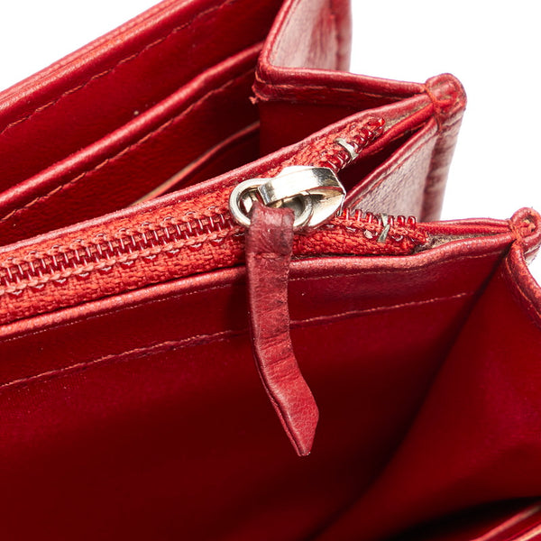 シャネル カメリア レッド レザー 長財布 レディース CHANEL 【中古】