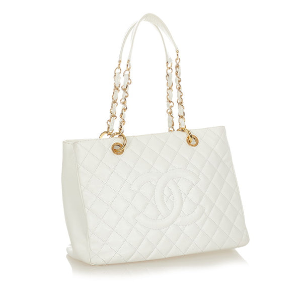 シャネル ココマーク ホワイト キャビアスキン チェーン ショルダーバッグ レディース CHANEL 【中古】