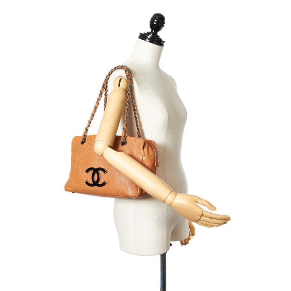 シャネル ココマーク ダイヤステッチ A32454 ライトブラウン ソフトキャビアスキン チェーン ショルダーバッグ レディース CHANEL 【中古】